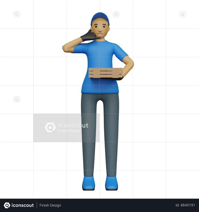 Delivery person showing call me sign  3D Illustration