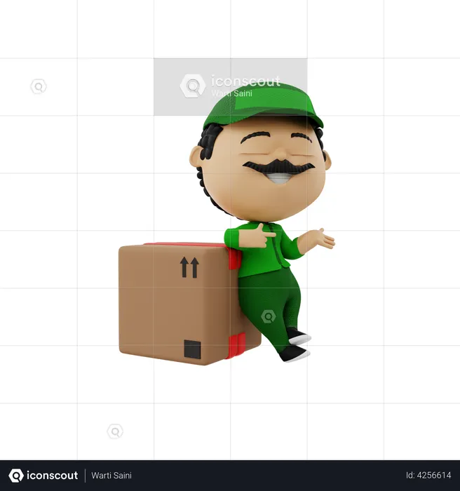 Delivery person standing with delivery box  3D Illustration