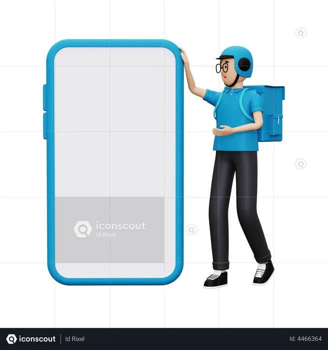 Delivery person standing with smartphone  3D Illustration