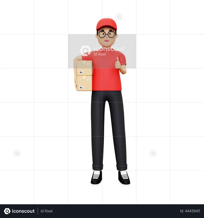 Delivery person with courier showing thumbs up  3D Illustration