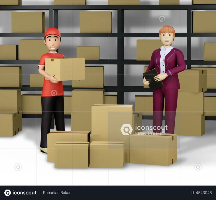 Delivery person working in warehouse  3D Illustration