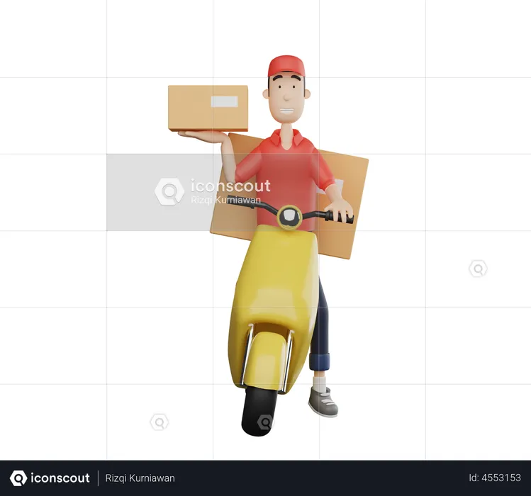Delivery service man doing delivery on bike  3D Illustration
