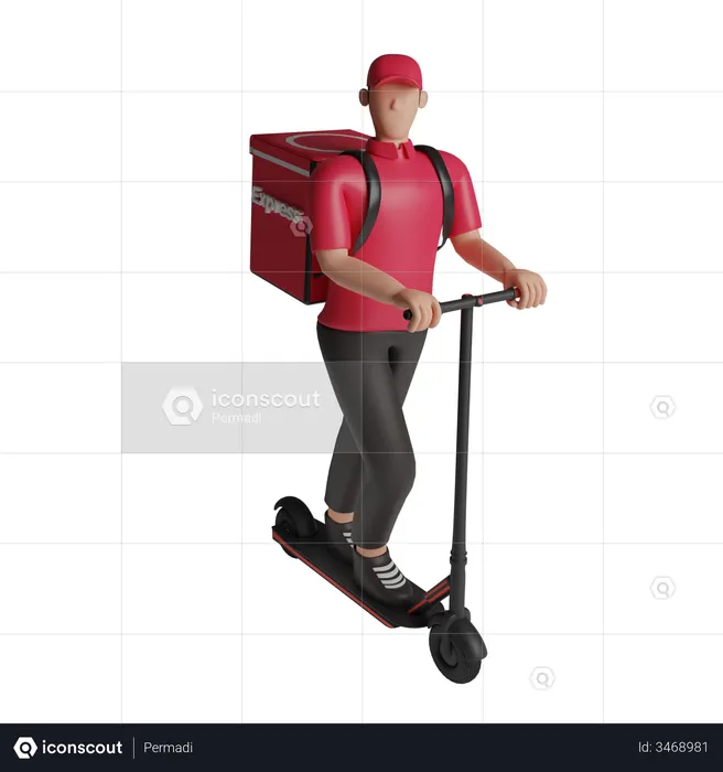 Delivery service on kick scooter  3D Illustration