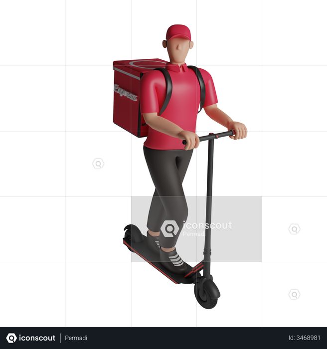 Delivery service on kick scooter 3D Illustration