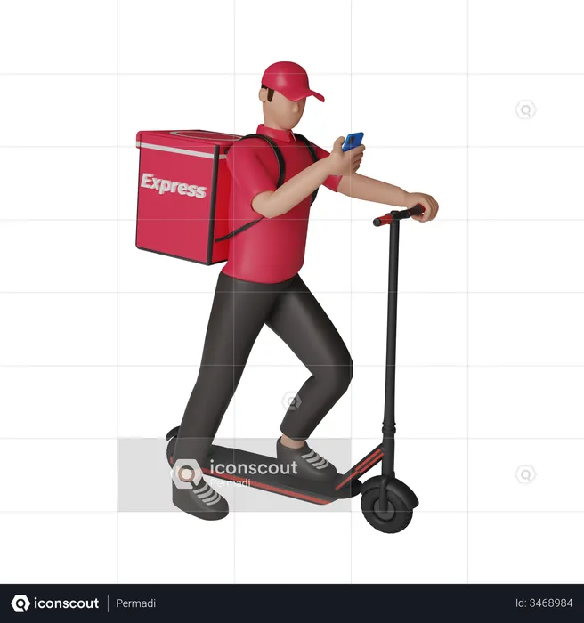 Delivery service with paddle scooter  3D Illustration