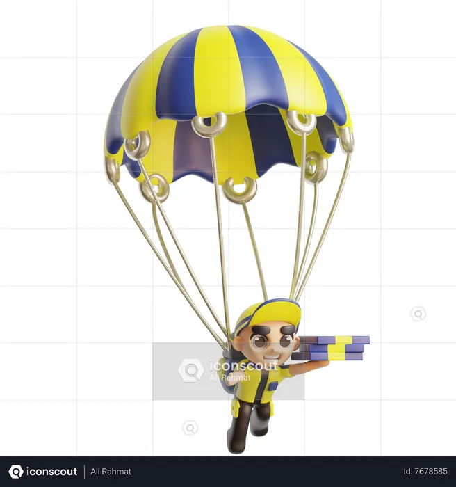 Deliveryboy holding package wearing parachute  3D Illustration