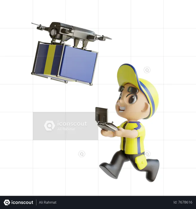 Deliveryboy Operating Drone  3D Illustration