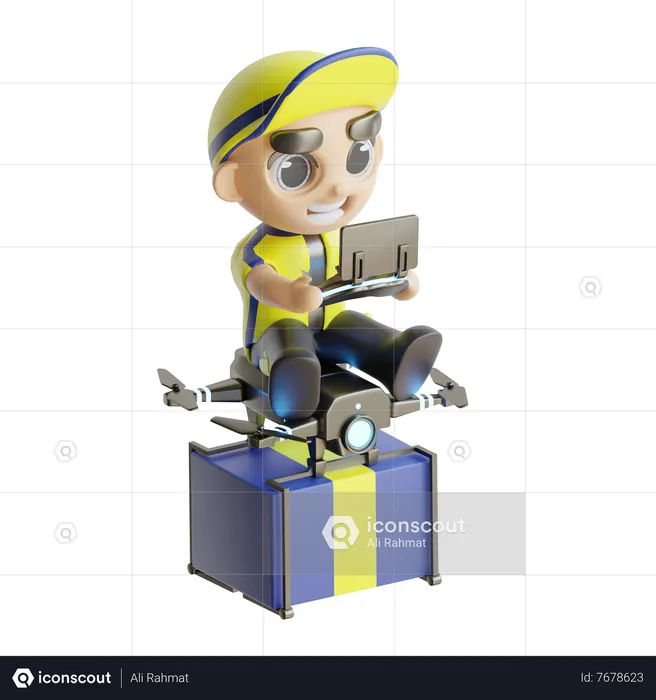 Deliveryboy Operating Drone  3D Illustration