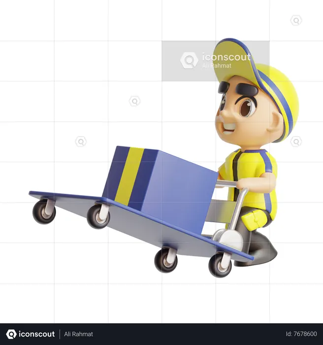 Deliveryboy pushing cart  3D Illustration