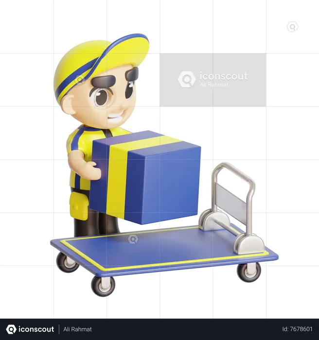 Deliveryboy pushing trolley  3D Illustration