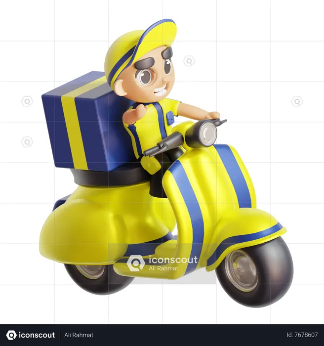Deliveryboy Riding Scooter  3D Illustration