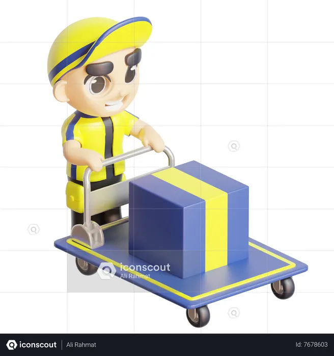 Deliveryboy with delivery trolley  3D Illustration