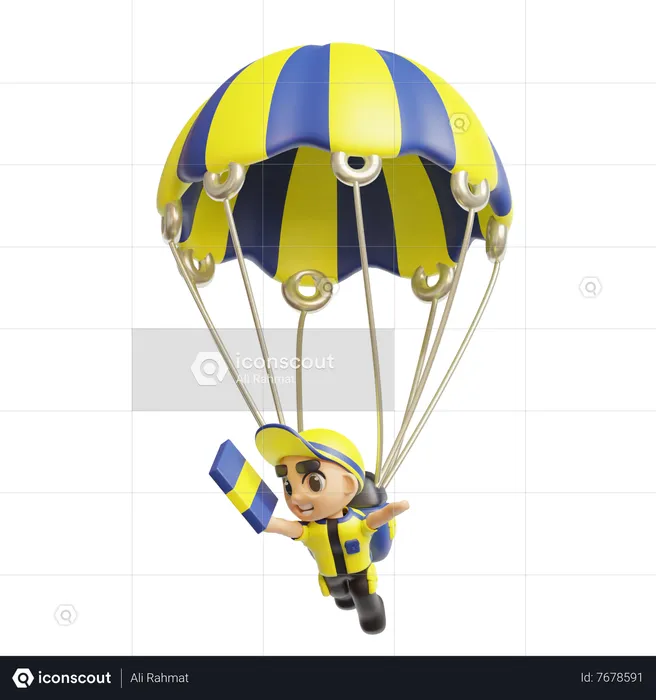 Deliveryboy with package wearing parachute  3D Illustration