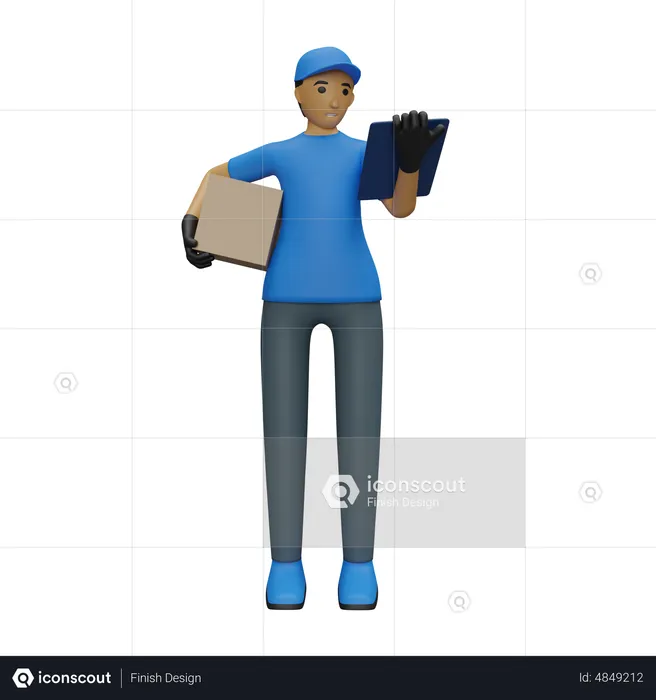 Deliveryman checking delivery list  3D Illustration