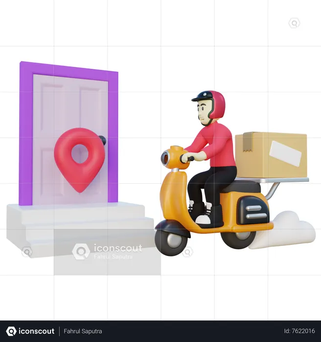 Deliveryman Deliver Package to Customer House  3D Illustration