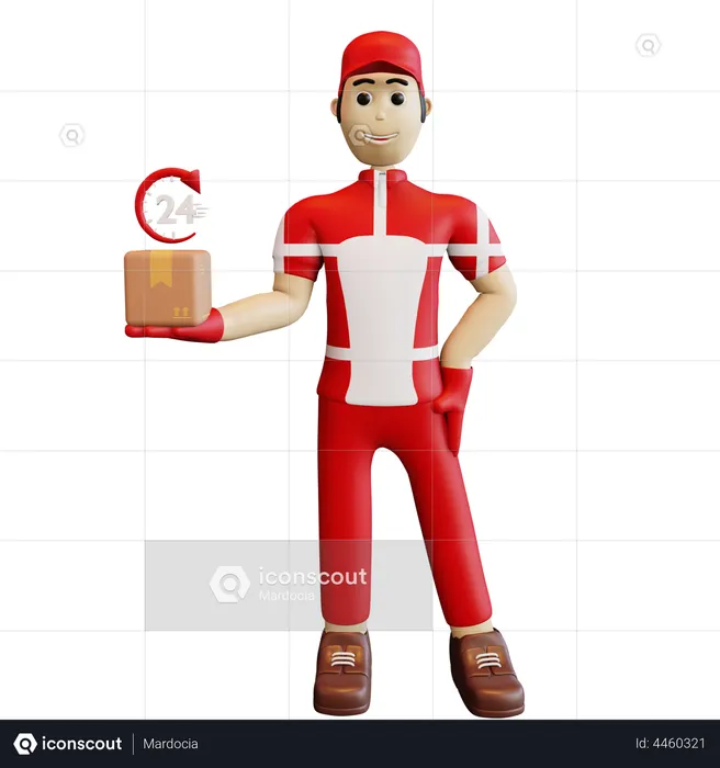 Deliveryman delivering package in time  3D Illustration