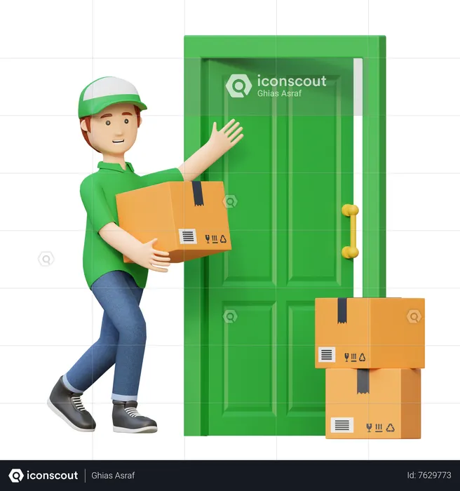 Deliveryman doing home delivery  3D Illustration