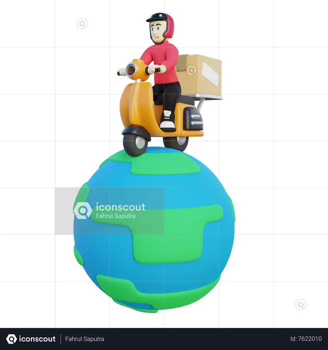 Deliveryman Doing Worldwide Shipping  3D Illustration