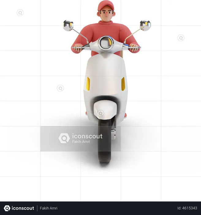 Deliveryman driving scooter  3D Illustration