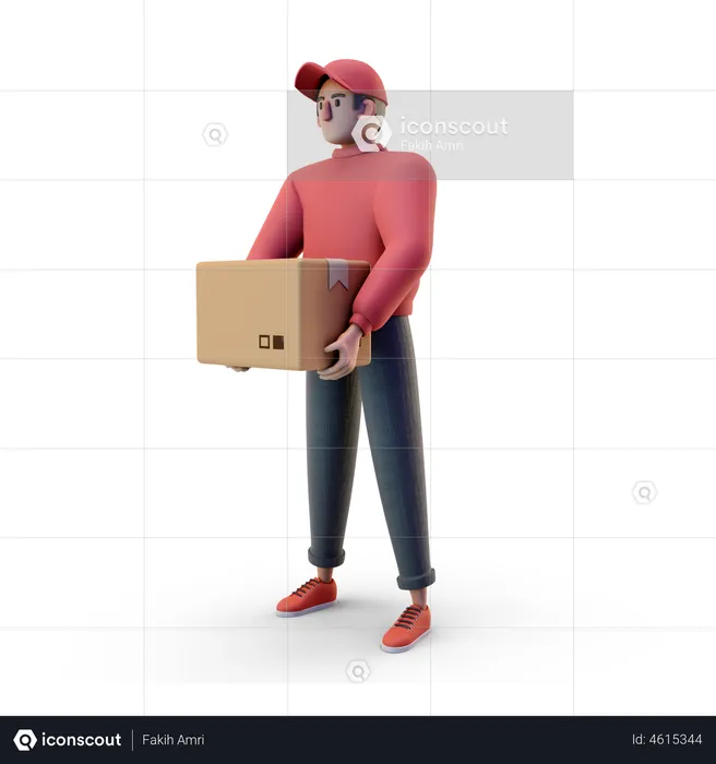 Deliveryman holding box  3D Illustration