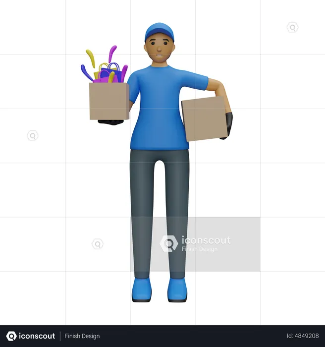 Deliveryman holding boxes  3D Illustration