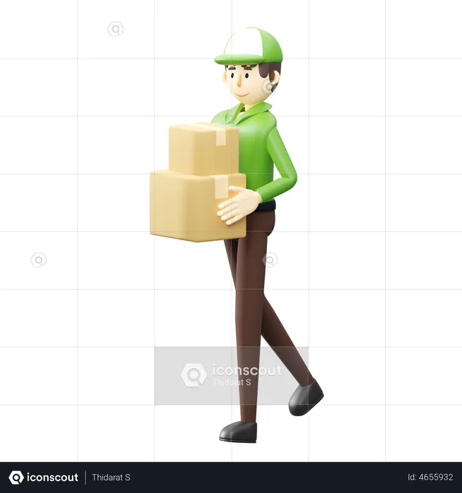 Deliveryman holding courier box  3D Illustration