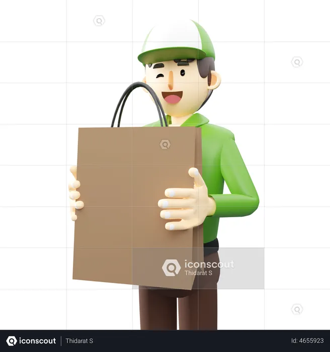 Deliveryman holding paper bag  3D Illustration