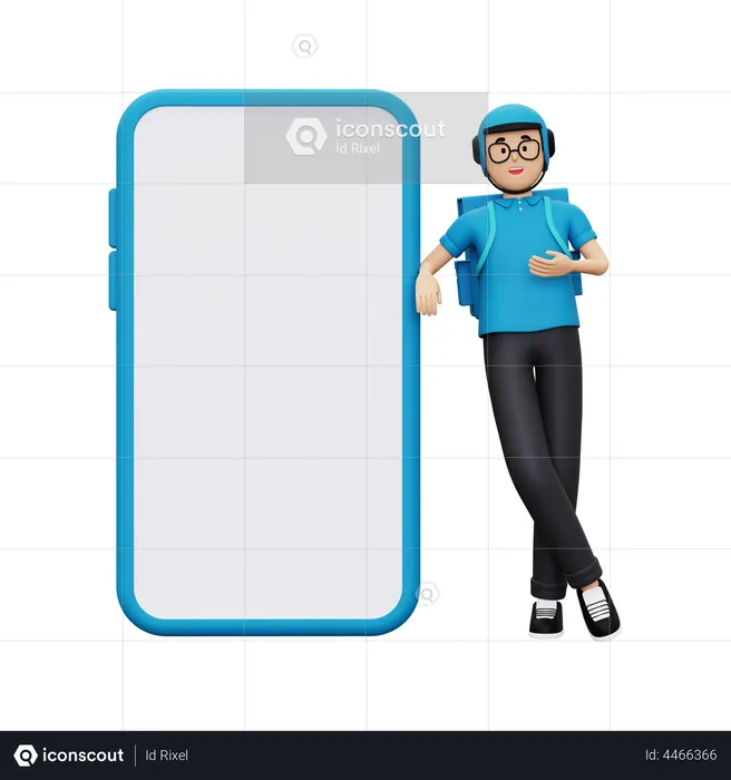Deliveryman leaning on phone  3D Illustration