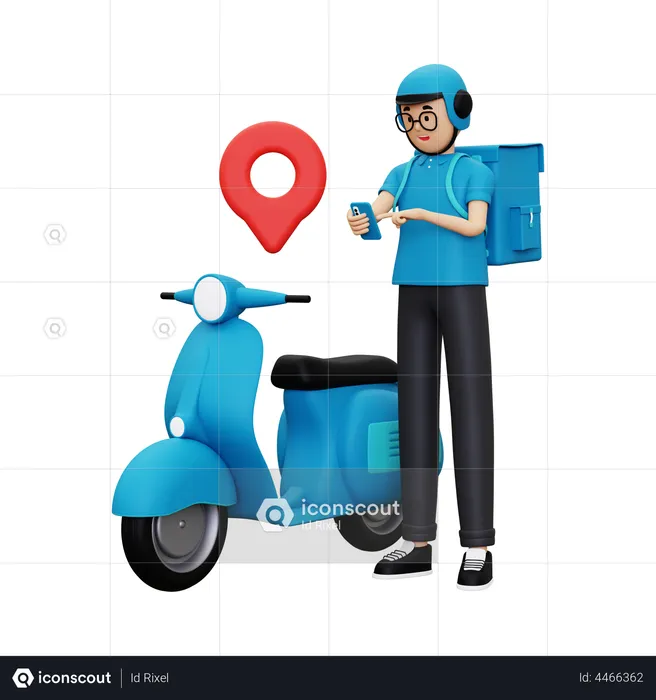 Deliveryman Looking at delivery location through smartphone  3D Illustration