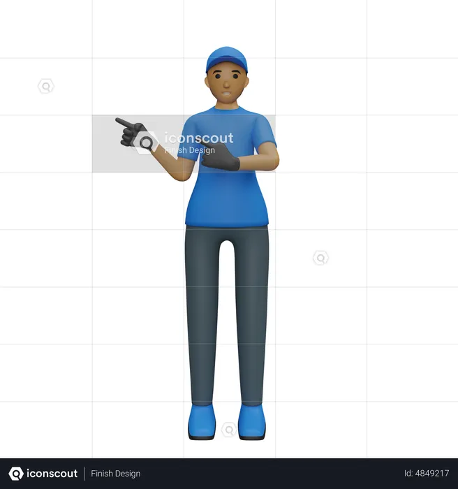 Deliveryman pointing fingers on left  3D Illustration