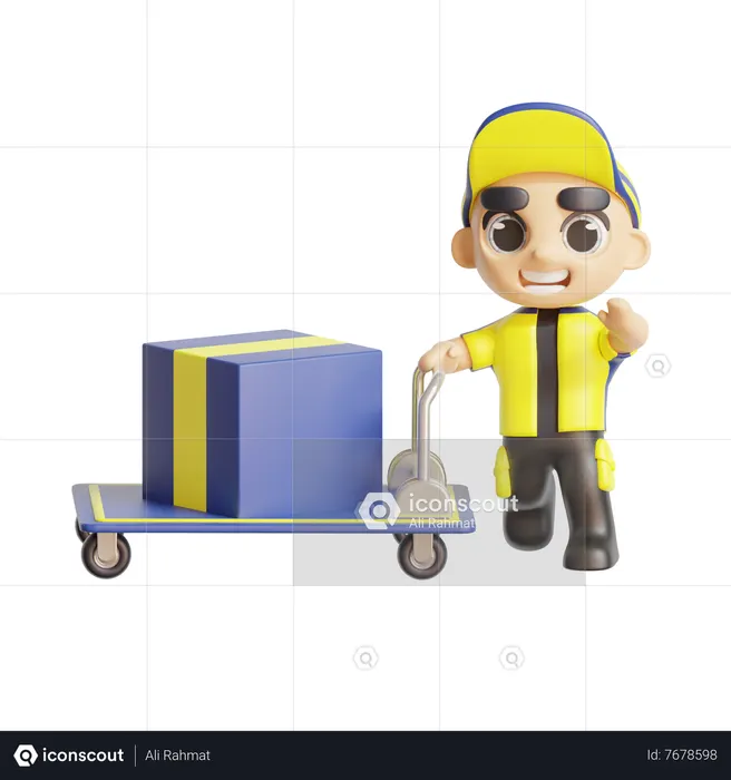 Deliveryman pushing cart  3D Icon
