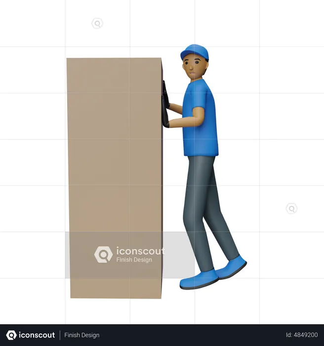Deliveryman pushing parcel  3D Illustration