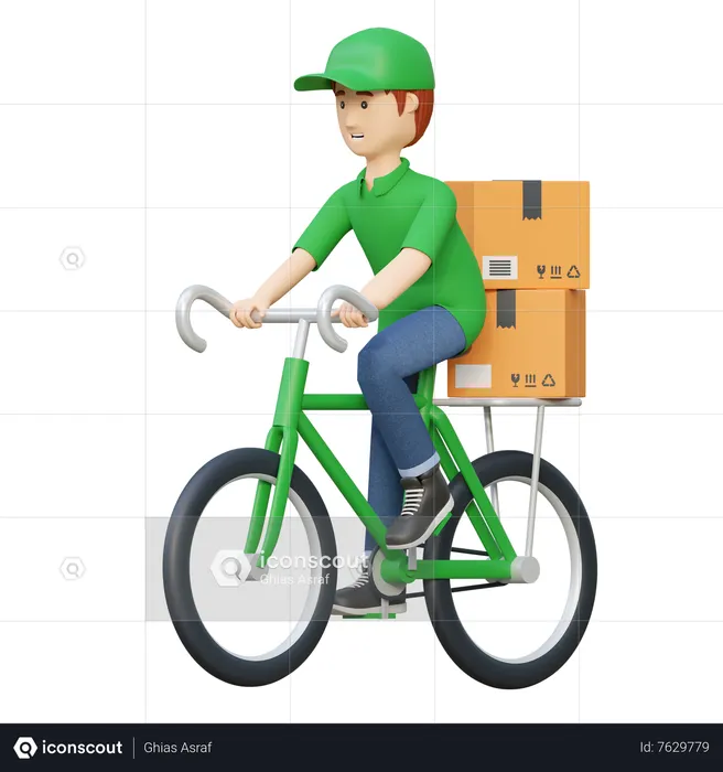 Deliveryman riding bicycle  3D Illustration