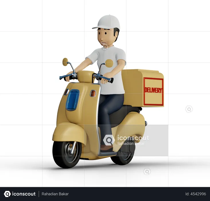 Deliveryman riding scooter  3D Illustration