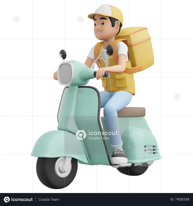 Deliveryman riding scooter  3D Illustration