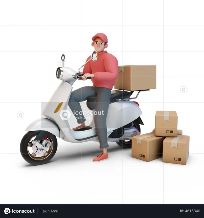 Deliveryman riding scooter  3D Illustration