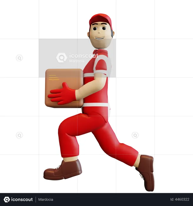 Deliveryman running with parcel  3D Illustration