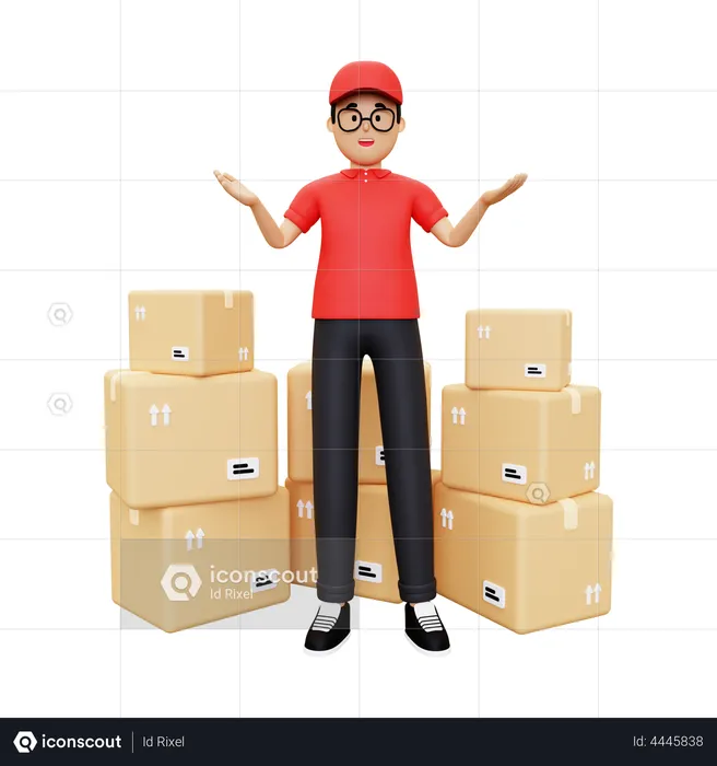 Deliveryman showing a pile of packages  3D Illustration