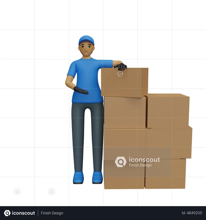 Deliveryman showing delivery boxes  3D Illustration