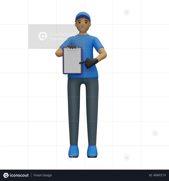 Deliveryman showing delivery list  3D Illustration