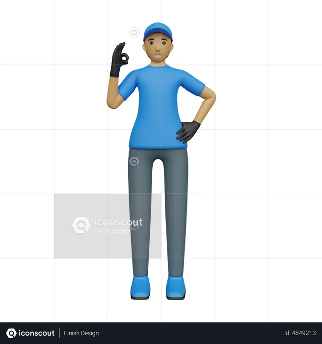 Deliveryman showing super sign  3D Illustration