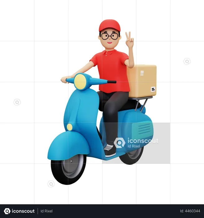 Deliveryman showing victory sign while riding scooter  3D Illustration