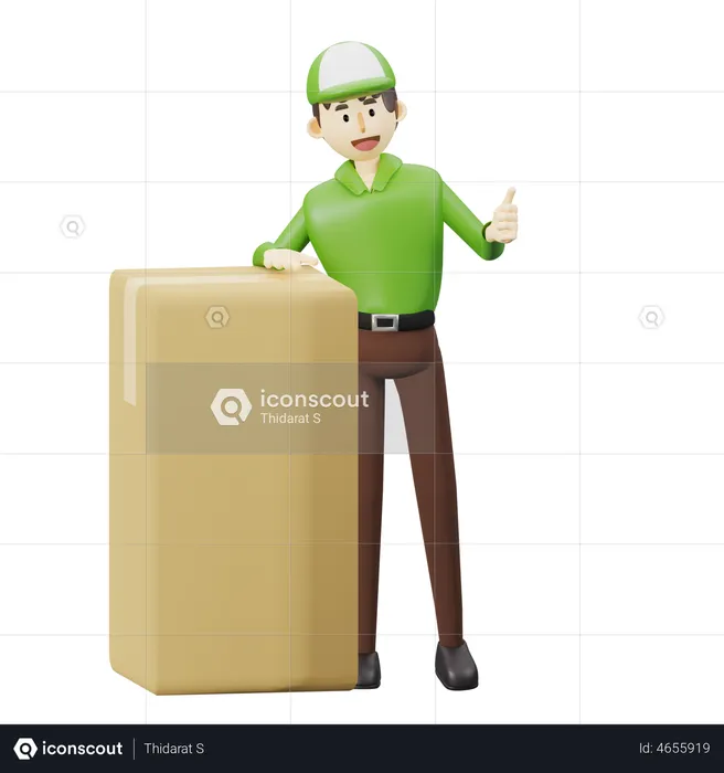 Deliveryman standing next to the parcel  3D Illustration