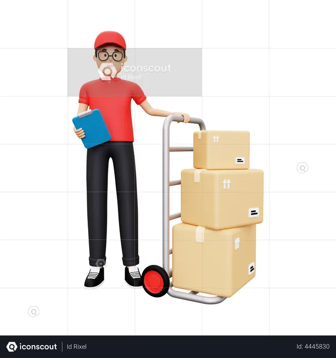Deliveryman standing with courier  3D Illustration