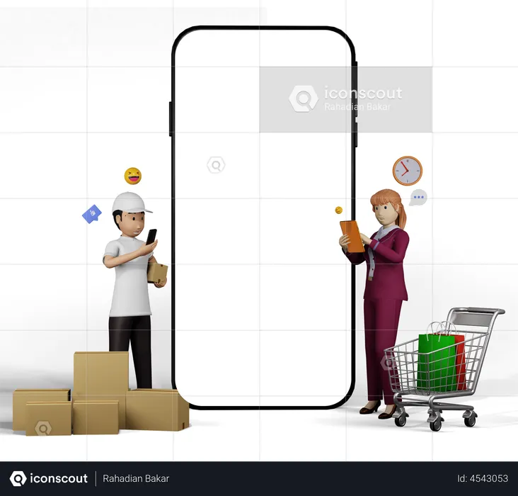 Deliveryman using mobile  3D Illustration