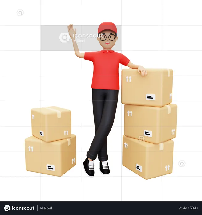Deliveryman waiving hand  3D Icon