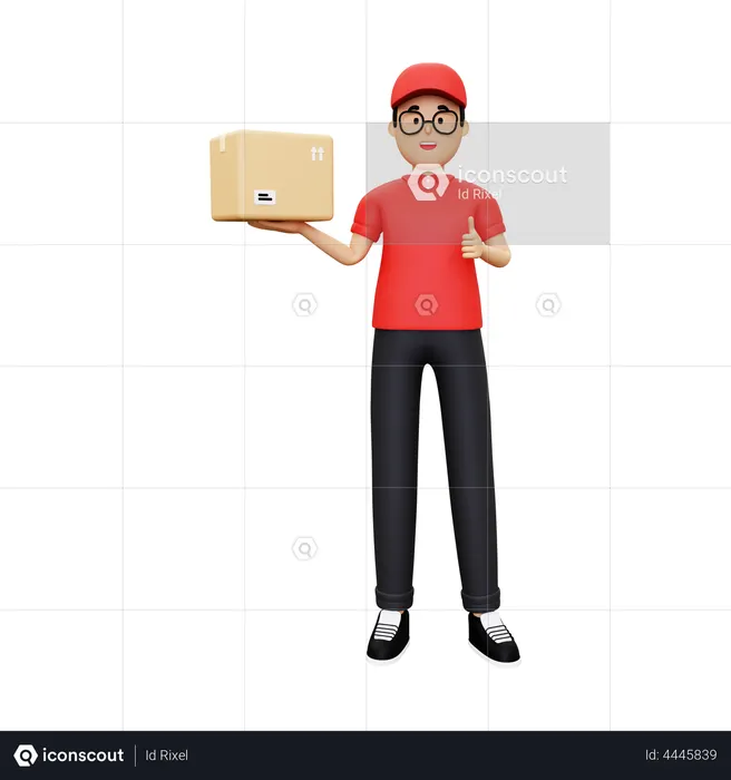 Deliveryman with courier showing thumbs up  3D Illustration