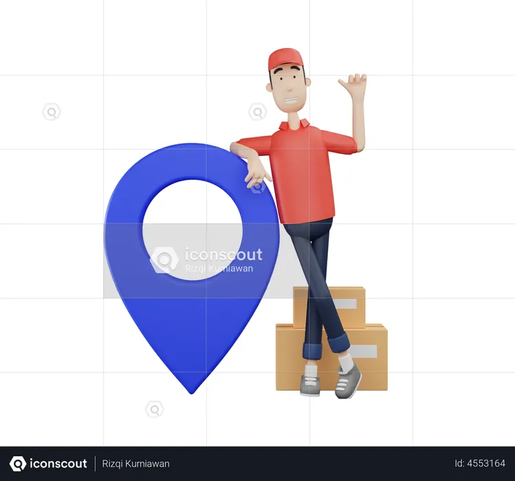 Deliveryman with delivery location  3D Illustration
