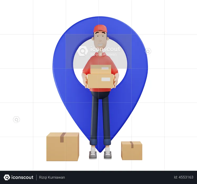 Deliveryman with delivery location  3D Illustration