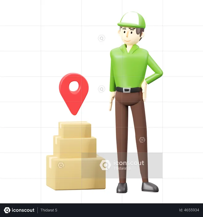 Deliveryman with delivery location  3D Icon